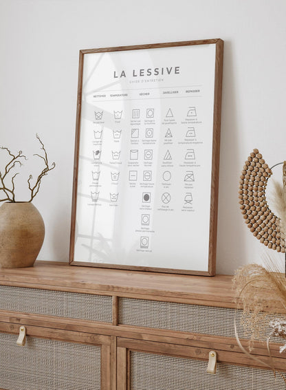 Laundry Guide in French and White, Poster