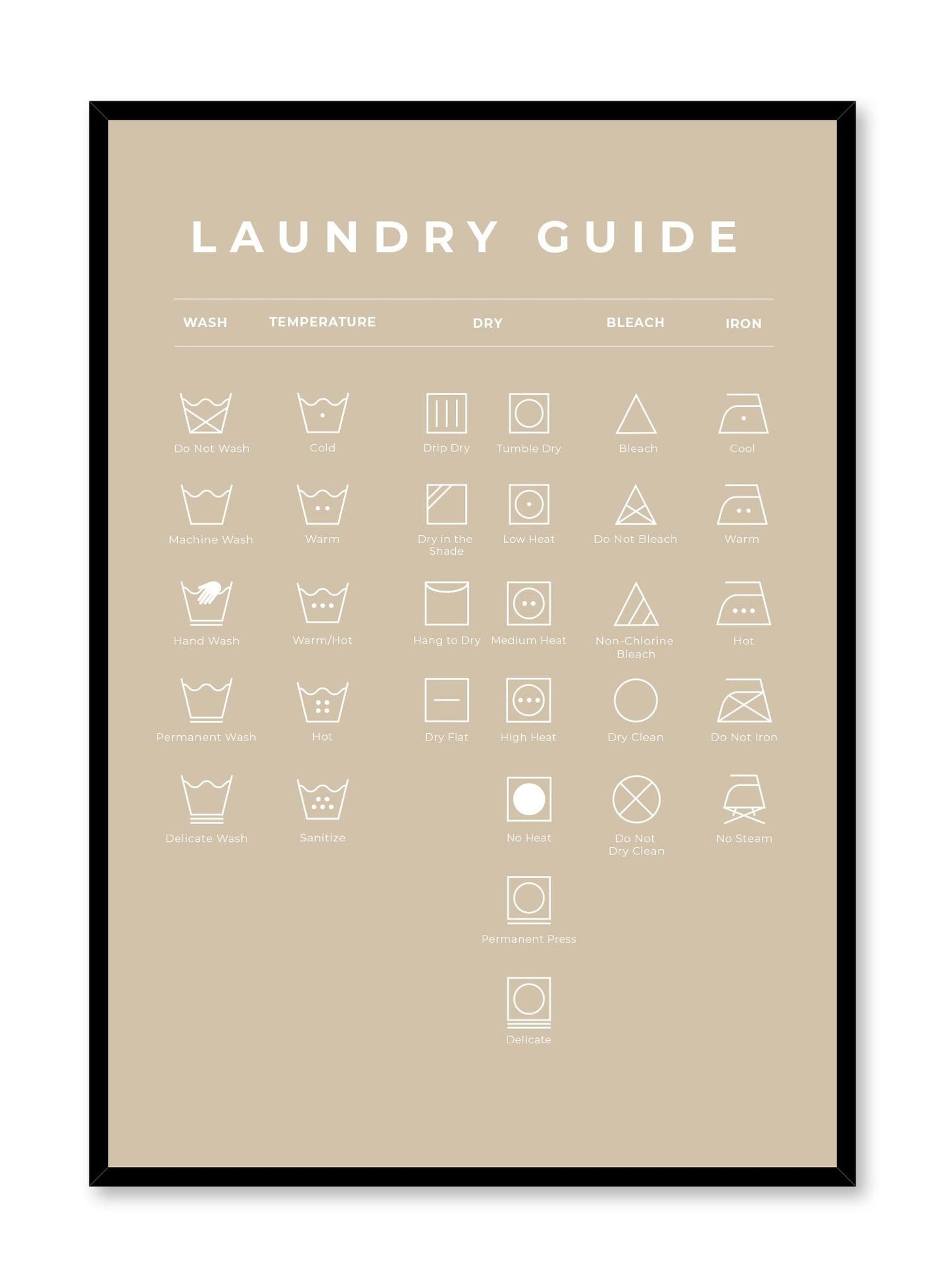 Laundry Guide in Beige, Poster