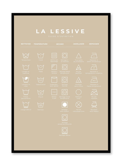 Laundry Guide in French and Beige, Poster