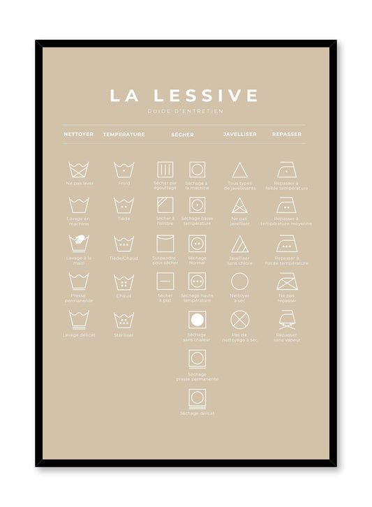 Laundry Guide in French and Beige, Poster