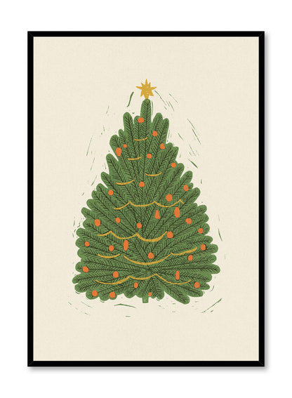 Vintage Holiday Tree Block Print, Poster